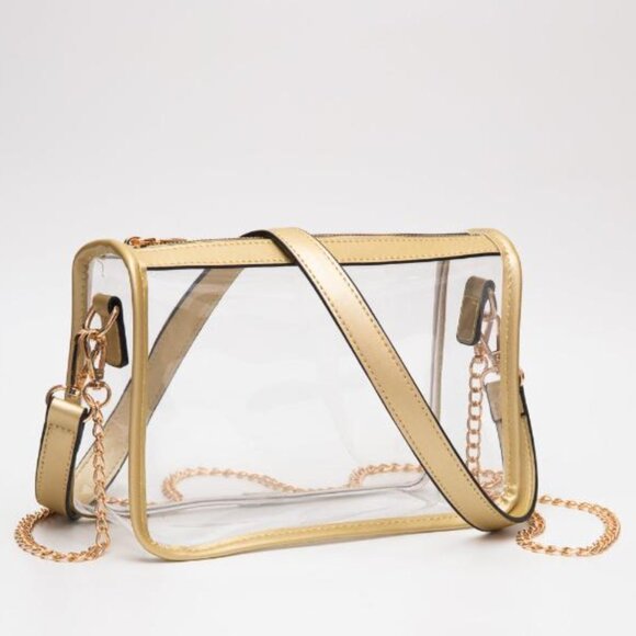 NWT Gold Trim Stadium Approved Clear Crossbody Bag | Waterproof Large Capacity - Picture 1 of 1
